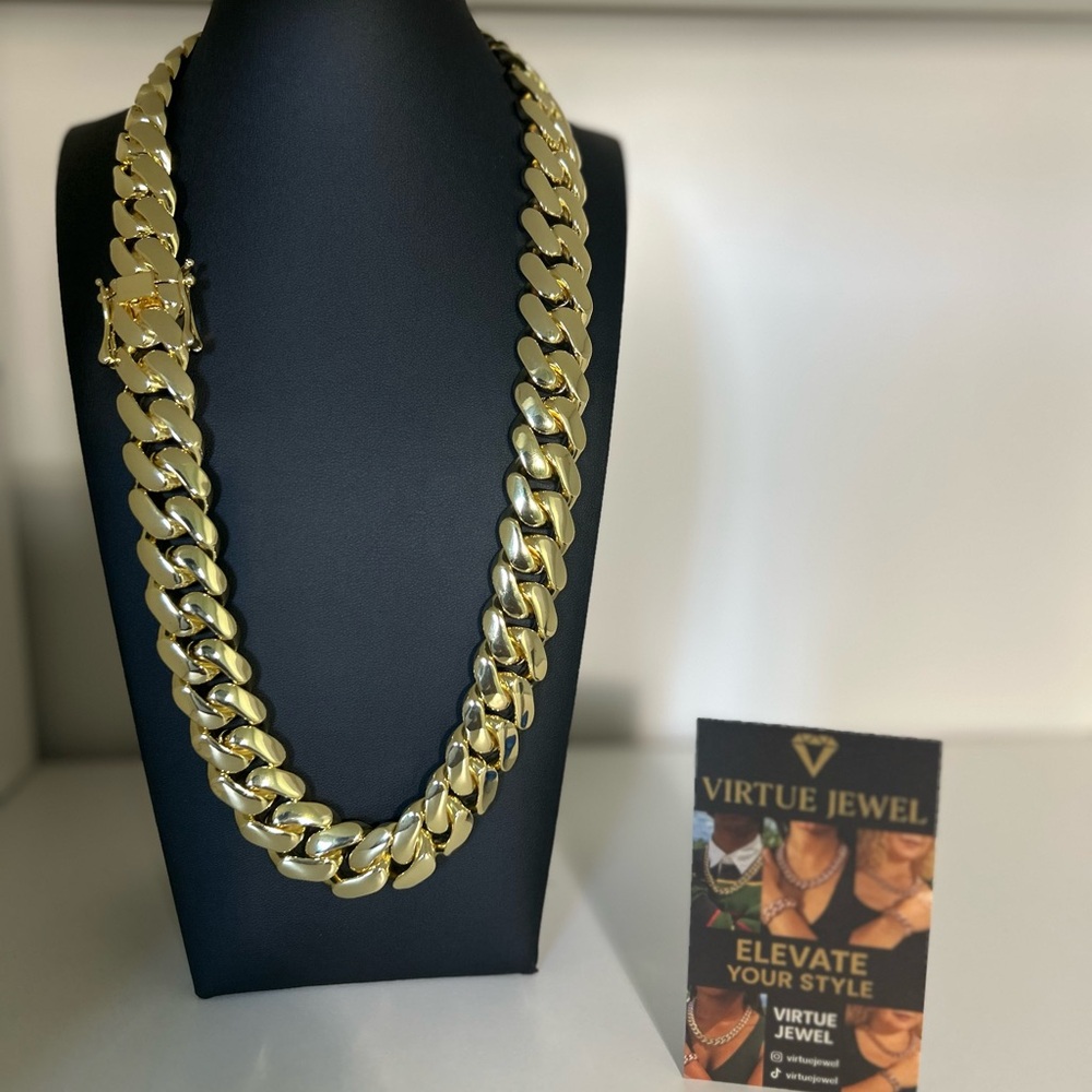 20mm Miami Cuban Link Gold Plated Chain Necklace 18k & 14k School Regular Lock
